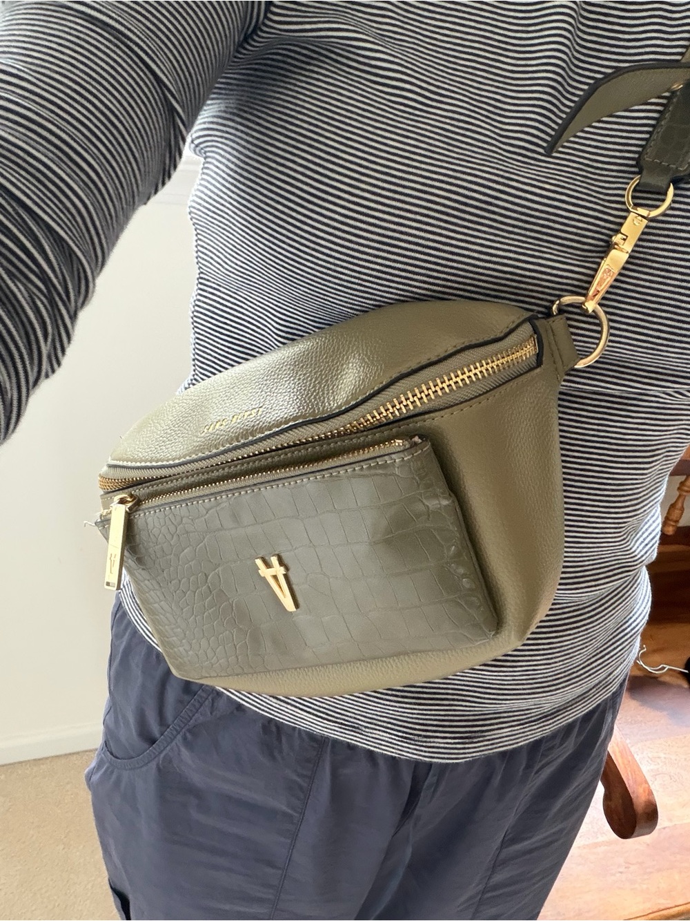 Sans Beast Olive Green Crossbody Belt Bag with Gold Hardware